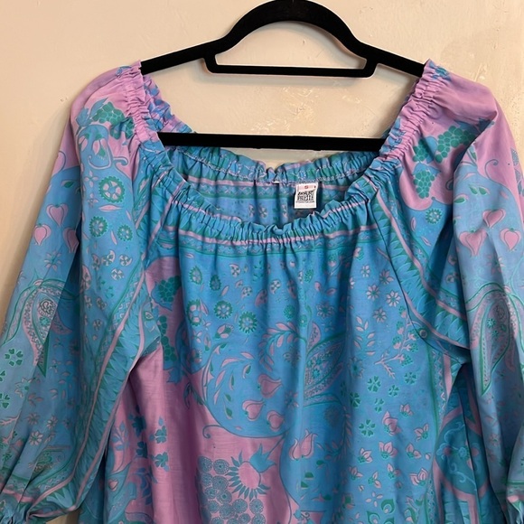 Hungry Palette Silk Screen Print Dress 70s Peasant Paisley Floral Dress Size S - Picture 2 of 16